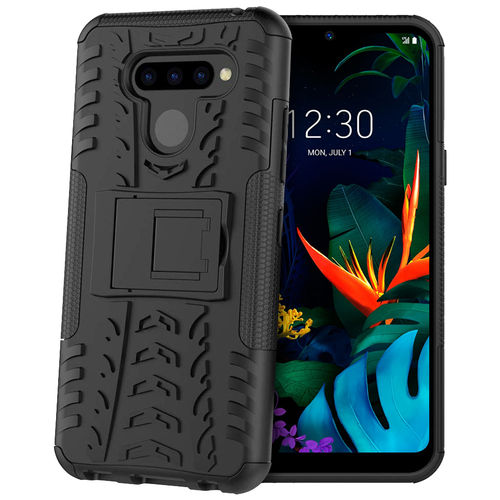 Dual Layer Rugged Tough Shockproof Case & Stand for LG K50 / Q60 - Black